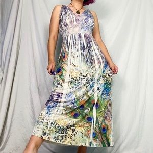 Y2K Earthy peacock print maxi dress🦚🌿